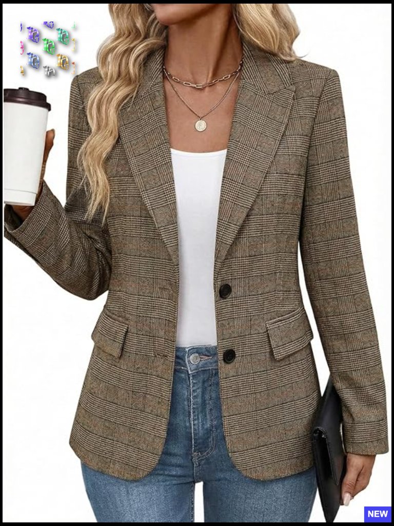 Herringbone Tweed Blazer Open Front Oversized Boyfriend Fit Work Casual